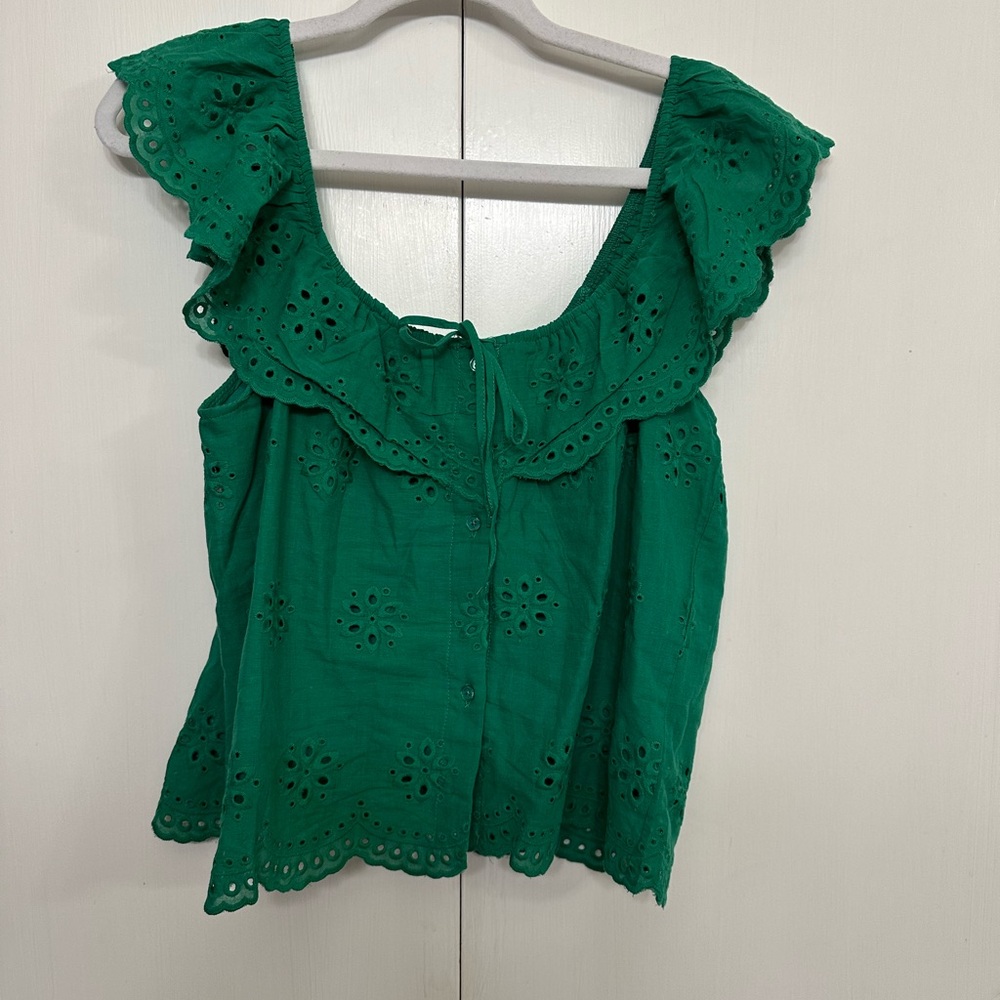 Francesca's Collections Emerald Eyelet Blouse